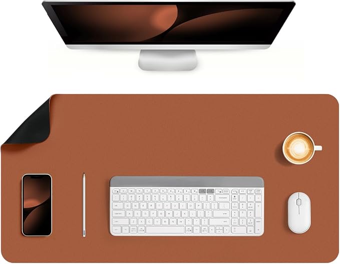 Dual Sided Desk Pad Faux Leather Desk Mat Large Mouse Pad | Desk Pad Protector Non-Slip Waterproof Desk Mouse Pad for Writing Desk, Office, Home(Brown Black 31.5"X15.7")