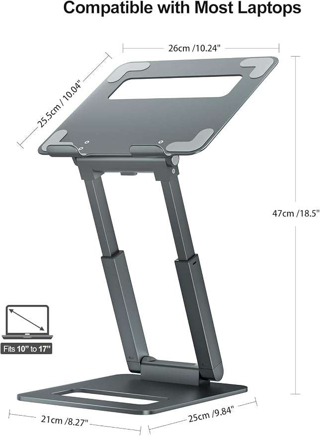tounee Laptop Stand for Desk Adjustable Height, Telescopic Computer Stand with Pull Out Design Ergonomic Laptop Riser Fits All Laptops 10-17"-Gray