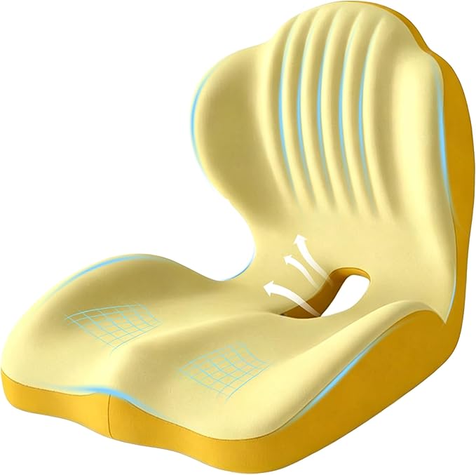 Seat Cushion for Office Chair and Car, L-Shaped Ergonomic Seat Cushions,Memory Foam Orthopedic Cushion with Coccyx Hollow,Lumbar Support & Tailbone Pain Relief for Car, Truck, Home,Gaming Chair,Yellow