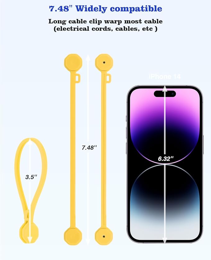 13 PCS Silicone Magnetic Cable Ties, Reusable cord Organizer clips | magnet cord holder for phone charging, compatible with USB/lightning cables, bookmarks, whiteboard magnets, fridge magnets