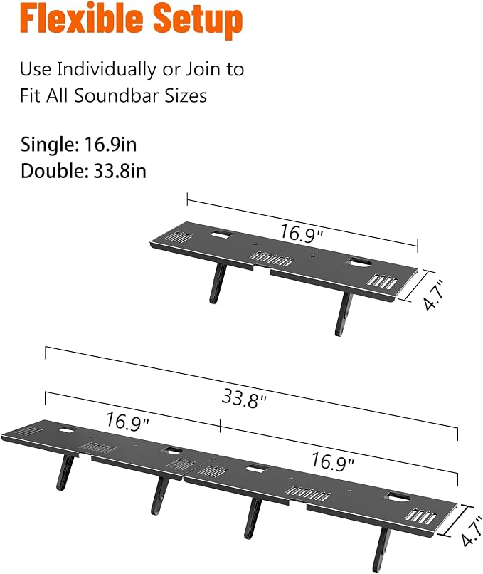 Soundbar Mount, No Drilling Steel TV Top Shelf Fits Most of Sound Bars Up to 15 Lbs, Universal Sound Bar TV Mount Bracket, Sound Bar Stand Compatible with Samsung, Sony, LG,Bose, 33.8x4.7inch