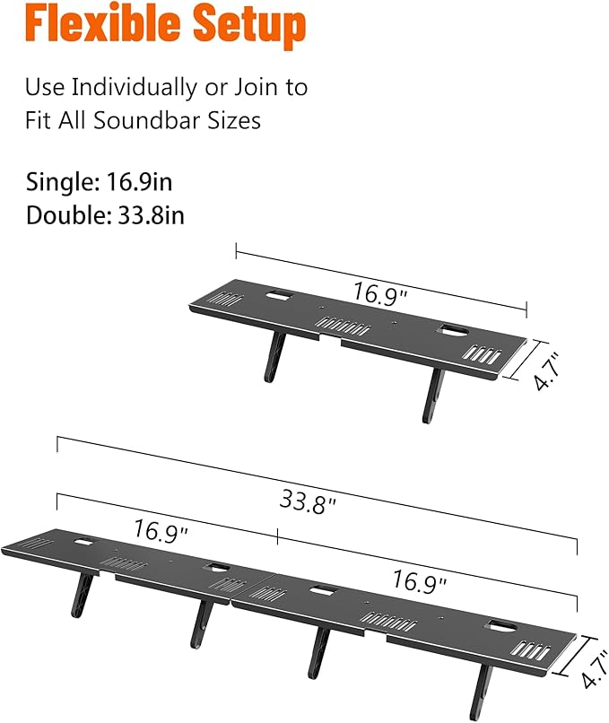 Soundbar Mount, No Drilling Steel TV Top Shelf Fits Most of Sound Bars Up to 15 Lbs, Universal Sound Bar TV Mount Bracket, Sound Bar Stand Compatible with Samsung, Sony, LG,Bose, 16.9x4.7inch