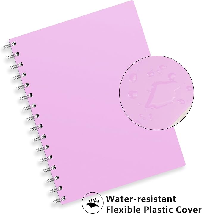 RETTACY Spiral College Ruled Notebook, 300 Pages, A5 Medium Size (5.7" x 8.2"), for School, Work, Writing, Journaling, 100 GSM Thick Paper, Flexible Plastic Cover (Lilac)