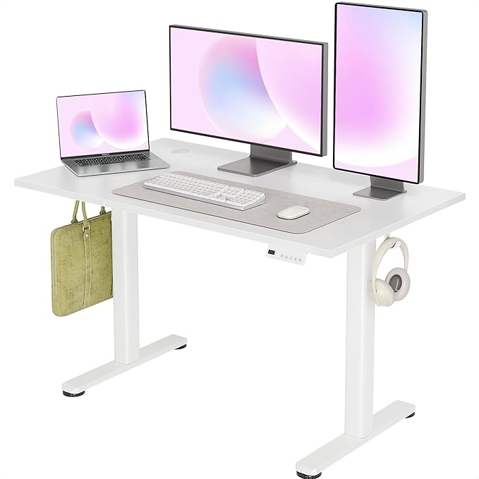 INNOVAR Electric Standing Desk, Adjustable Height Stand up Desks, 48 x 24 Inches Sit Stand up Desk for Home Office Desks, 3-Preset Memory Height Ergonomic Rising Desks, White