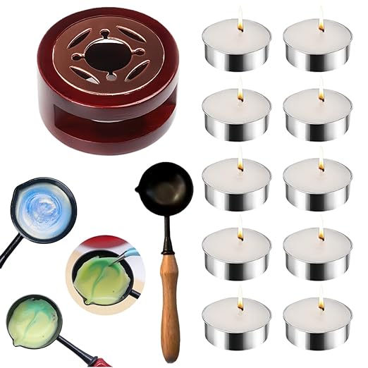 Wax Seal Kit with Warmer, ONWINPOR 300pcs Sea Blue Sealing Wax Beads in 3 Colors, Non-Slip Spoon, Candles for Envelopes, Stamp Letter Seal,Wedding Invitations (Blue Mix)