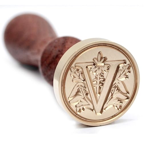Medieval Initial Alphabet Sealing Wax Stamps, Brass Head Wooden Handle, for Thanksgiving Card/Envelope/Gift Wrap/Wedding Engagement Party Invitation -Letter V