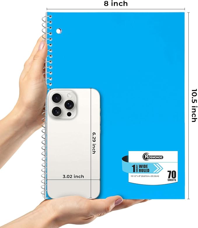 Rosmonde 2000 Packs (Pallet) 1 Subject Notebooks, Spiral Notebook Bulk, Wide Ruled, Pallet of Notebooks, 70 Sheets (140 pages), 8 x 10-1/2",Bulk Spiral Notebooks for School & Office, 4-7 Days Transit