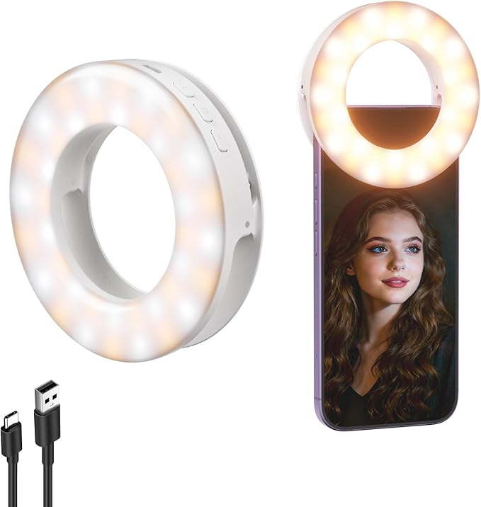 NEEWER Entry Level Version 3.74" Phone Selfie Ring Light Compatible with iPhone, 1W CRI80 60 LED Clip on Portable Rechargeable Fill Lighting for Vlog Recording Laptop Webcam Video Conference, N28