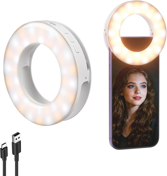 NEEWER Entry Level Version 3.74" Phone Selfie Ring Light Compatible with iPhone, 1W CRI80 60 LED Clip on Portable Rechargeable Fill Lighting for Vlog Recording Laptop Webcam Video Conference, N28