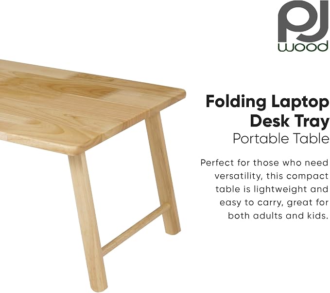 PJ Wood Folding Laptop Desk Tray, Lightweight Portable Table for Bed or Couch Computer Work, Eating at Home, Small Spaces, 24 Inch, Natural