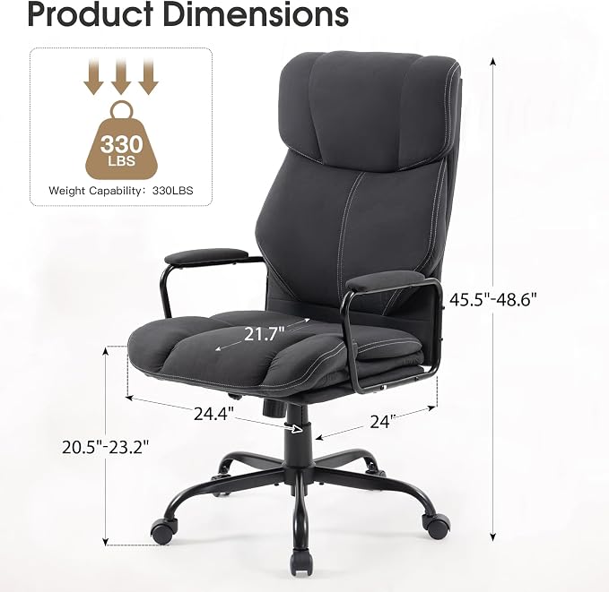 ECOTOUGE Dark Gray Big and Tall Ergonomic Executive Office Chair | Thick Cushion, Lumbar Support, Adjustable Height & Armrests, Rolling Swivel