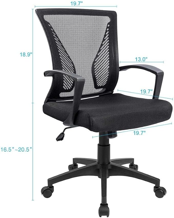 Furmax Office Chair Ergonomic Computer Desk Mesh Chair Mid Back Swivel Lumbar Support with Armrest (2, Black)