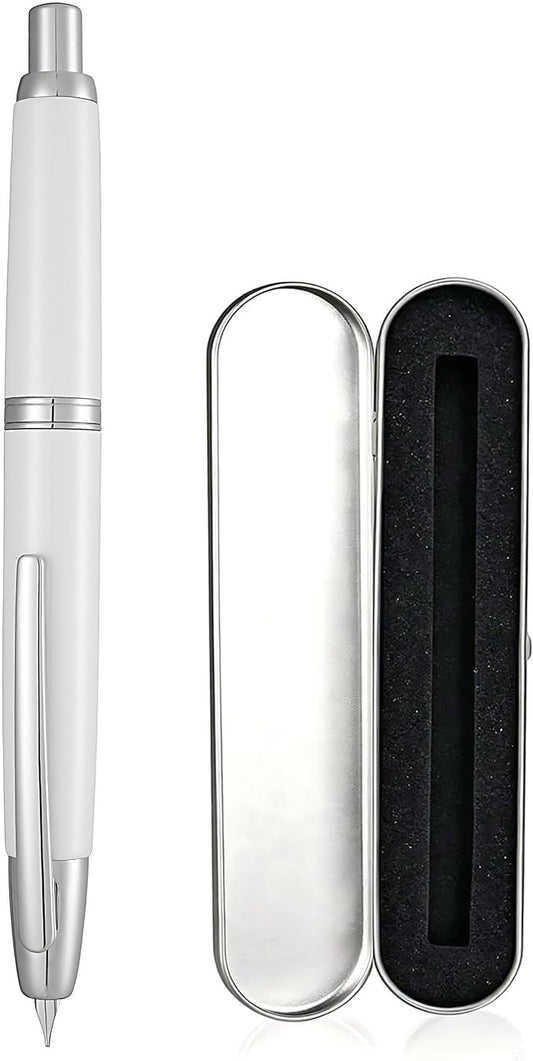 Jinhao 10 Retractable Fountain Pen with Pen Case (Pearl White, Millimeters, 0.5mm, Fountain Pen)