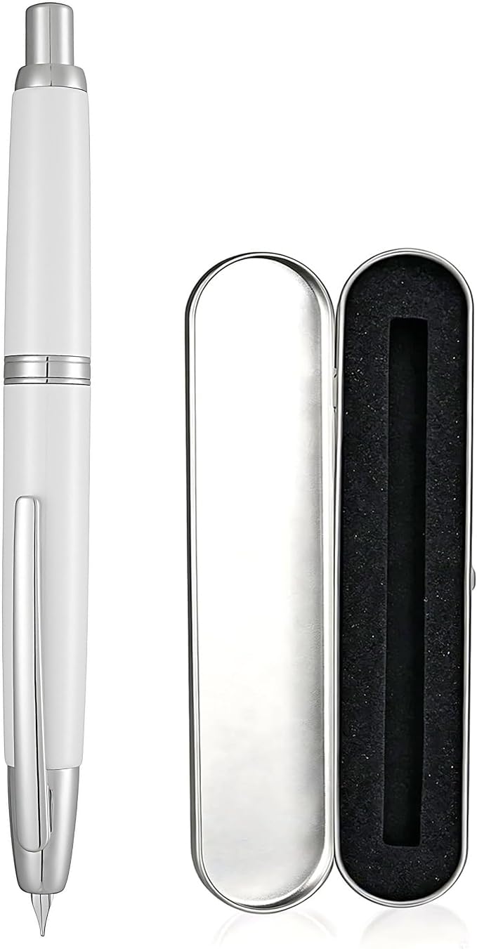 Jinhao 10 Retractable Fountain Pen with Pen Case (Pearl White, Millimeters, 0.4mm, Fountain Pen)