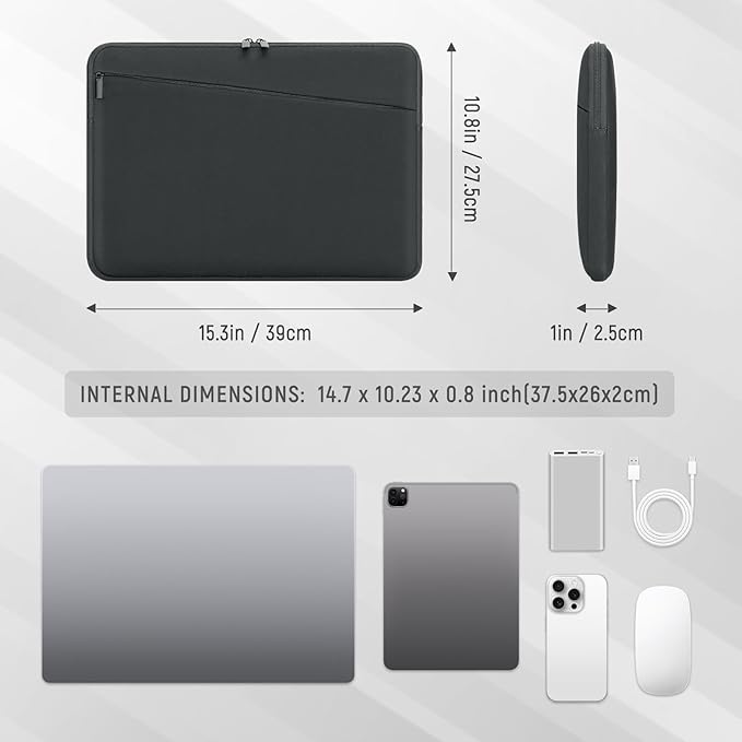 14 15 Inch Laptop Sleeve Durable Protective Case Slim Padded Laptop Case with Front Pocket Compatible with 15 16 Inch MacBook Air MacBook Pro HP, Dell, Lenovo Grey