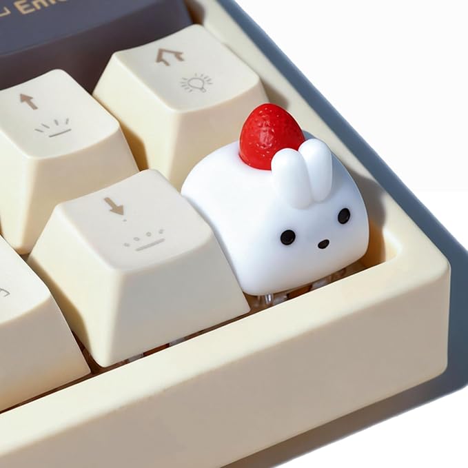 Artisan Keycaps, Cute Custom Couple Rabbits Bunny Key Caps for MX Mechanical Keyboard, Resin Handmade 1U Replacement for Esc Arrow Keys - Strawberry Rabbit