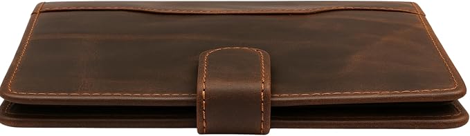 Brown Leather Junior Padfolio 5x8, Small Bifold Business Portfolio Folder for Men & Women, Compact Legal Pad Holder with Pen Loop, Card Holder with Document Pocket, Interview Organizer