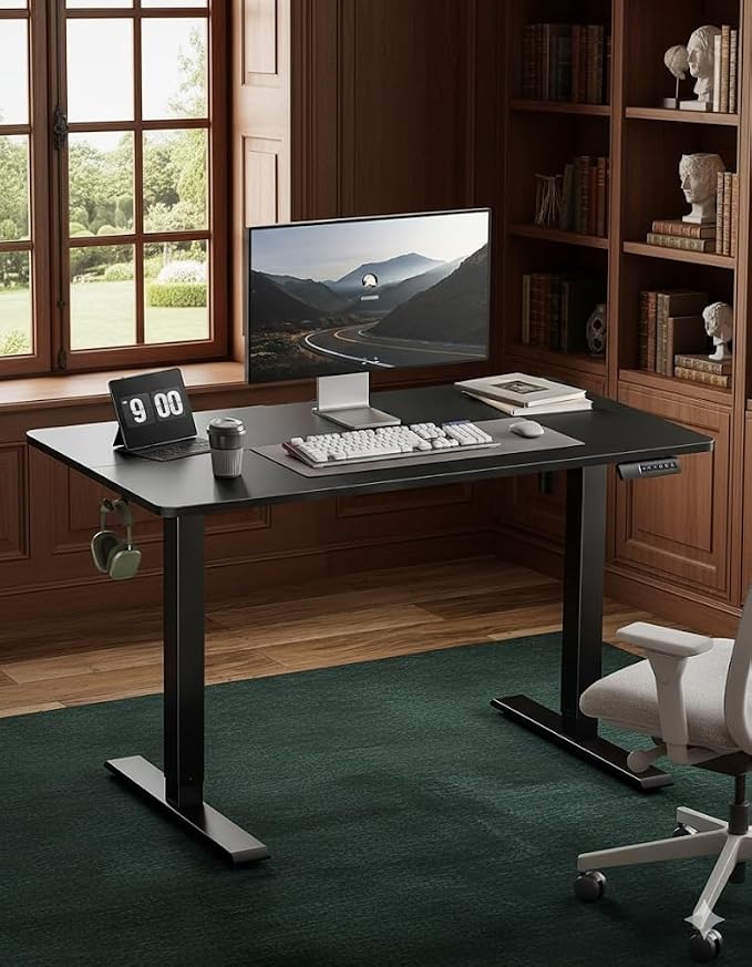 Marsail Standing Desk, Adjustable Height, Stand up Home Office Desk, 48x24 Inch Electric Standing Computer Desk, with 4 Memory Presets, Headphone Hook, Cable Organizer, Black