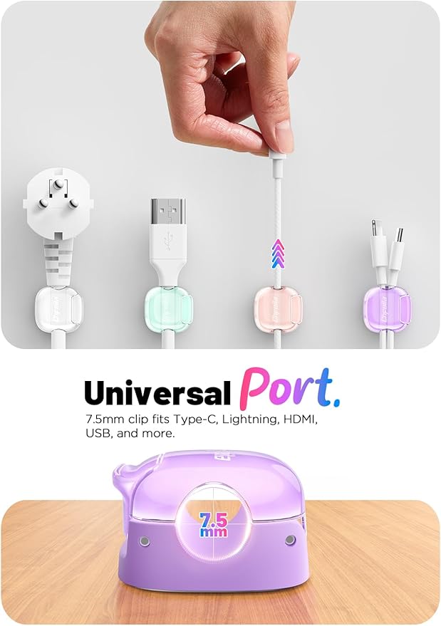 Cord Organizer, 8 Pack Cable Clips [1s Lock] Spring Cord Holder for Nightstand Home Office Desk Accessories Supplies for Women, Cute Girls College Dorm Room Essentials Decor, Classroom Organization