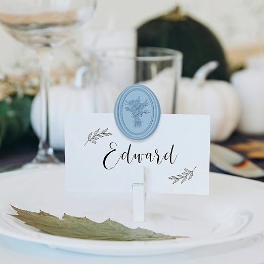 UNIQOOO Wax Seal Stickers -Vintage Photo Frame Floral Bouquet Wedding Invitation Envelope Seal Stickers, 50 Pcs Self-Adhesive Dusty Blue Stickers, Perfect for Invitation, Christmas, Gift Wrapping