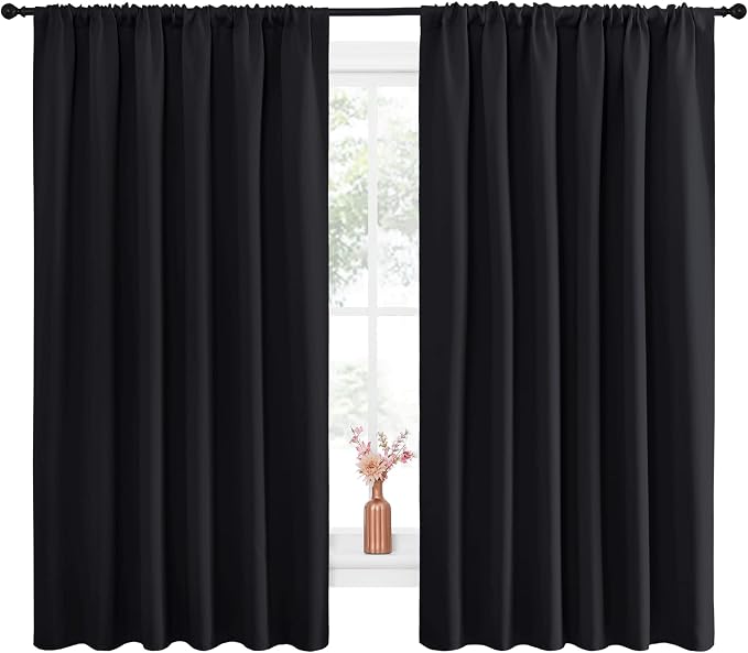 NICETOWN Black Blackout Curtain Blinds - Solid Thermal Insulated Window Treatment Blackout Drapes for Bedroom (2 Panels, 70 inches Wide by 63 inches Long)