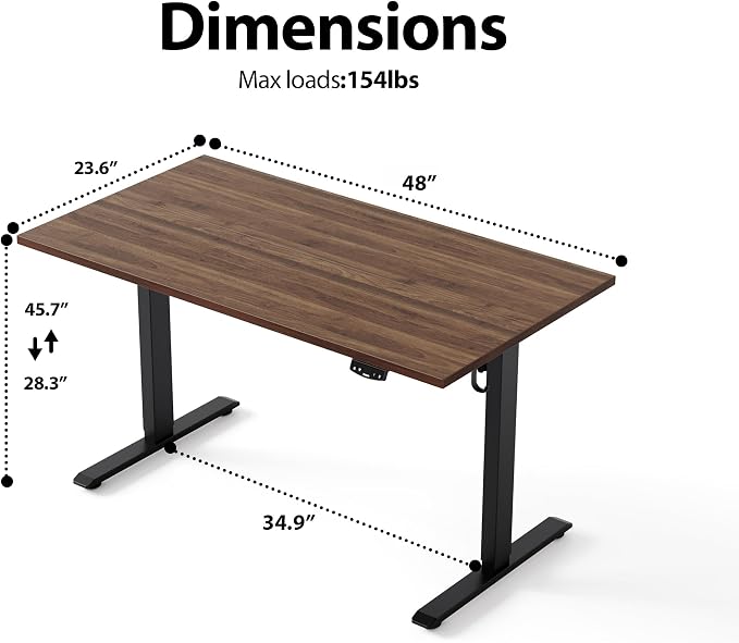 Agilestic Electric Standing Desk, 48 x 24 Inches Height Adjustable Desk, Sit Stand up Desk for Work Office Home, Splice Board, Dark Walnut
