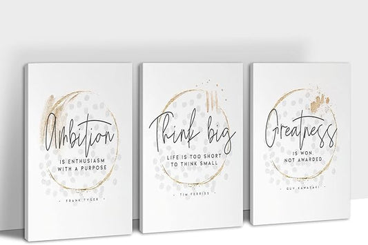 3 Piece Inspirational Canvas Wall Art, Office Wall Art, Motivational Quote Art Pictures for Gym Decorations, Inspirational Positive Quote Poster, Framed Artwork for Home Office Wall Decor 16”x24”x3Pcs