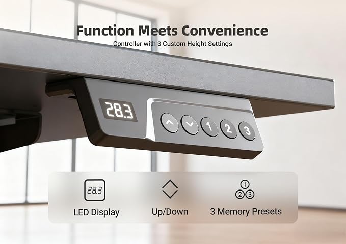 YDN Electric Standing Desk Adjustable Height, 32 x 19 Inches Stand up Desk with Cable Management, Home Office Desks with Splice Board & Black Frame, Black Top