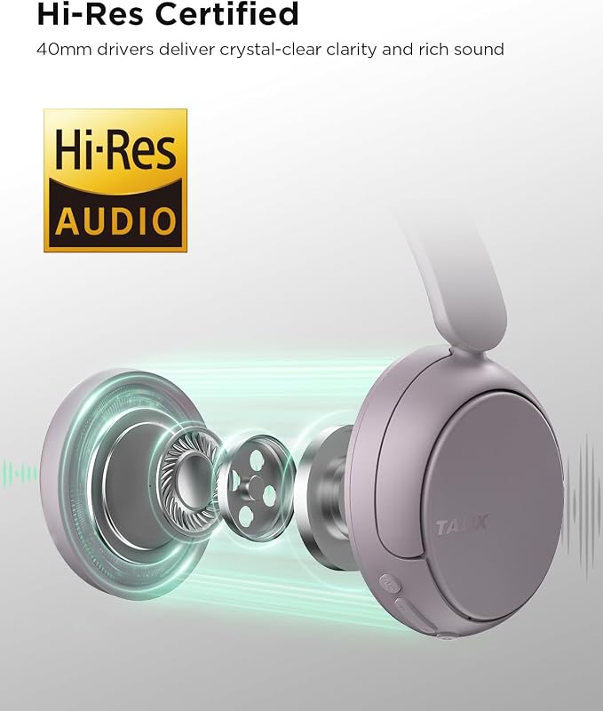 TALIX H30 Hybrid Active Noise Cancelling Headphones, 110H Playtime Hi-Res Audio Bluetooth 6.0 Wireless Over Ear ANC Headphones for Commute/Travel (Purple)