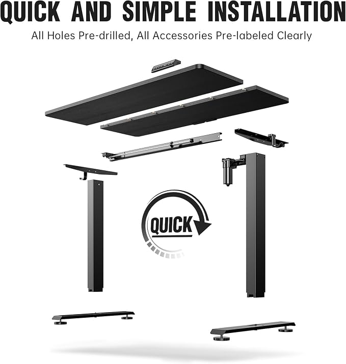 Veken Standing Desk Electric 47.2 Inch, Height Adjustable Sit Stand Up, Wood Desktop, Work Home Office Computer PC Table, Tall Standup Workstation, Gaming Writing Study Bedroom Rising Desks, Black