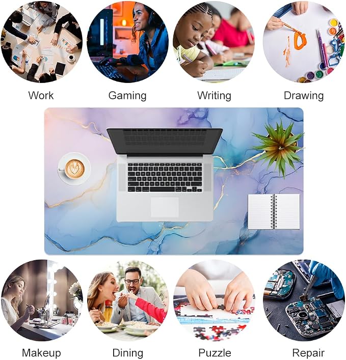 QIYI PU Leather Large Mouse Pad, Waterproof Desk Mat, 23.6" x 13.8", Fluid | Extended Size Gaming Mousepad, Faux Leather Desk Pad, Desktop Writing Pads for School Office Home, Abstract Fluid Art