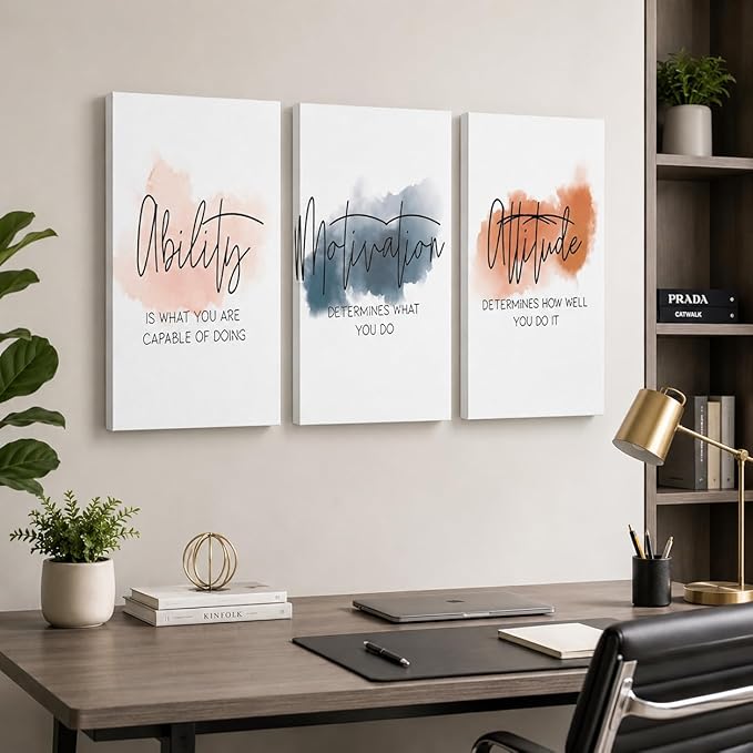 Office Wall Art - 3 Panel Motivational Art, Inspirational Quotes Canvas for Home Office Decor, Positive Quote Arts, Entrepreneur Words Poster Frame 20'x30'x3Pcs