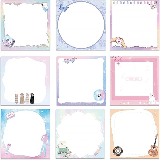 Singer Sticky Notes for Music Lover - 450 Sheets Pop Star Self Adhesive Memo Pad, Guitar Record Player Butterfly Office School Supplies for Fans Students Teachers 3x3 Inches