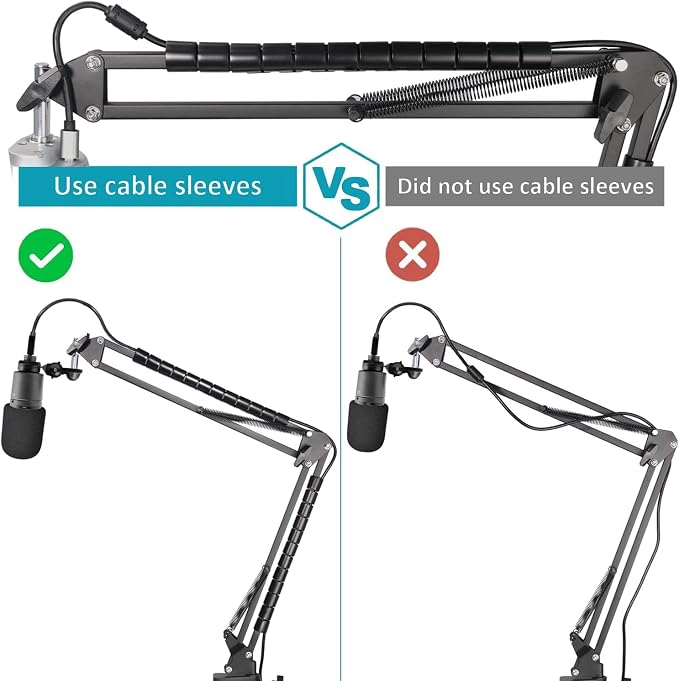 AT2020 Mic Boom Arm Stand with Pop Filter, Compatible with Audio-Technica AT2020, Audio-Technica AT2020V USB Microphone with Cable Sleeve by SUNMON