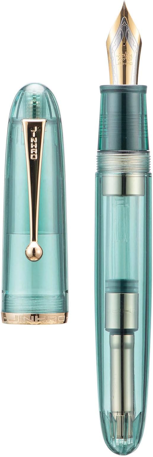 Jinhao 9019 DaDao Series Fountain Pen, Size 8 Extra Fine Nib with Large Ink Converter, Transparent Light Blue Acrylic Design Smooth Writing Pen (Gold Trim)