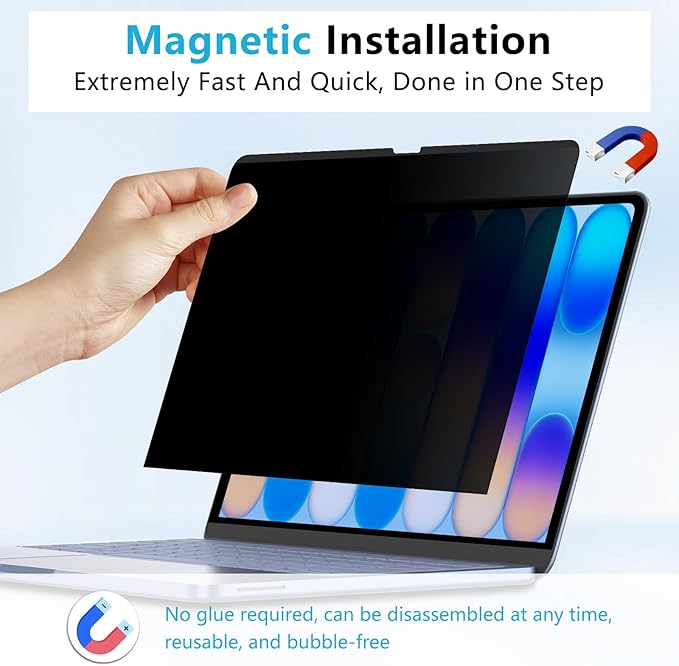 Magnetic Privacy Screen Protector for 2026 MacBook Neo 13-inch A18 Pro, Anti-Spy, Anti-Glare, Blue Light Filtering, Effectively Relieves Eye Strain, Easy to Install, Removable and Reusable for Mac Neo