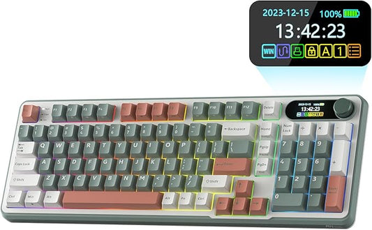 RK ROYAL KLUDGE S98 Mechanical Keyboard w/Smart Display & Knob, 96% RGB Wireless Gaming Keyboard BT/2.4G/USB-C, Hot Swappable Custom Keyboards, Software Support, Silent Computer Gaming Keyboard