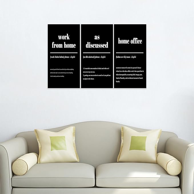 3 Piece Inspirational Canvas Wall Art, Quote "Work From Home - as Discussed - Home Office" Motivational Print Picture, Triptych Entrepreneur Poster Framed Artwork for Men Women Room Decor(36"Wx24" H)