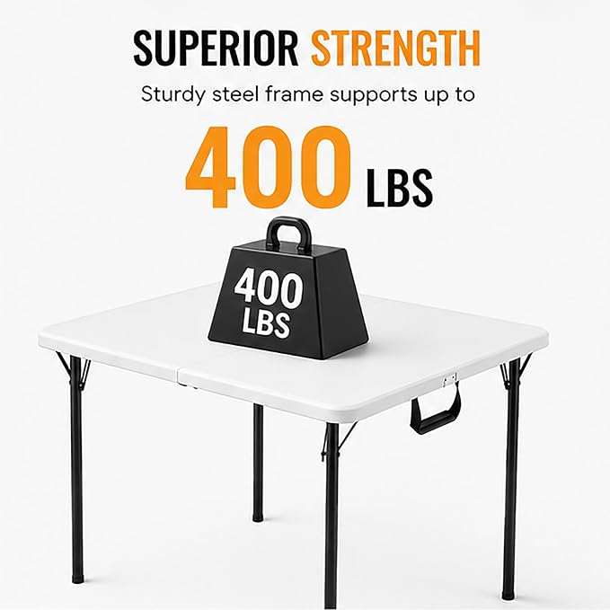 36" Square Folding Table 2 Pack, Portable Card Table with Built-in Handle, Heavy Duty Foldable Table No Assembly, for Camping, Picnic, BBQ, Party, Indoor Outdoor Use, White