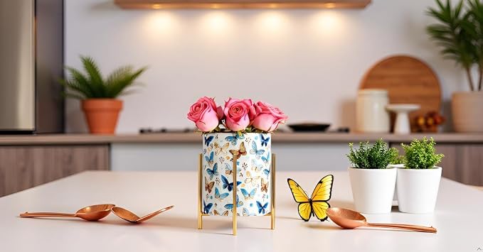 Pencil Cup Sturdy Metal frame with white Ceramic Pen Holder For Desks and kitchen Appliance Holders