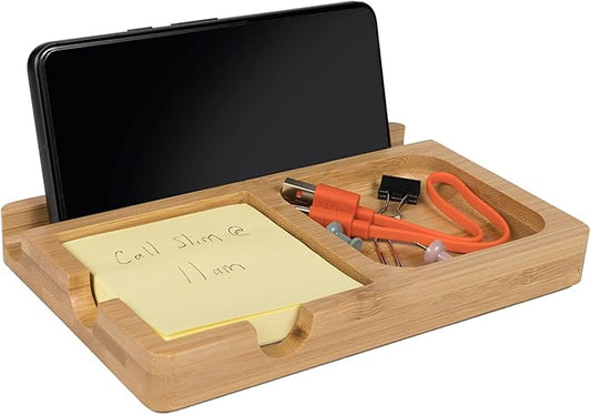 S&A WOODCRAFT Office Desk Organizer with Sticky Note Holder, Pen Slot & Phone Stand - Versatile Moso Bamboo Sticky Note Dispenser, Includes 100 3x3 Inch Pages & 4 Anti-Skid