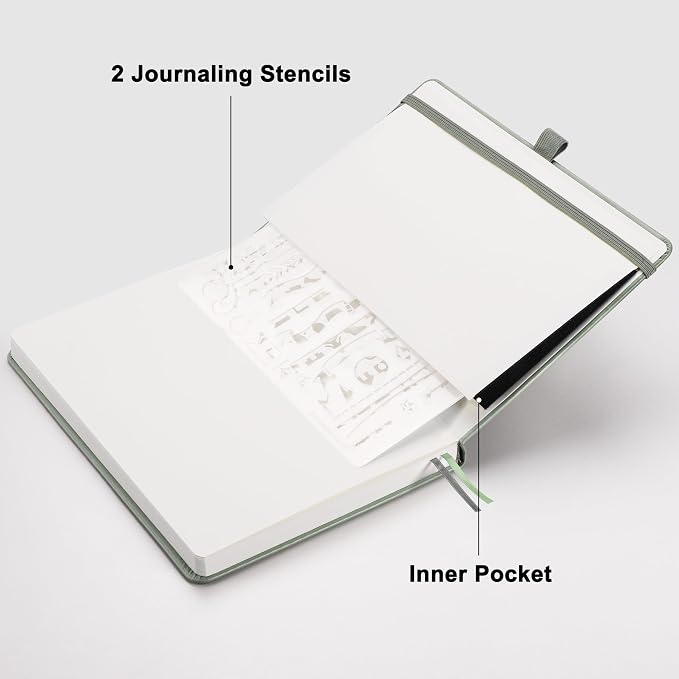 RETTACY Dotted Journal Notebook, 192 Pages, A5 Medium Size (5.7'' x 8.3''), Leather Hardcover, 100 GSM Thick Paper, for Journaling, Planning, Tracking (Sage Green)