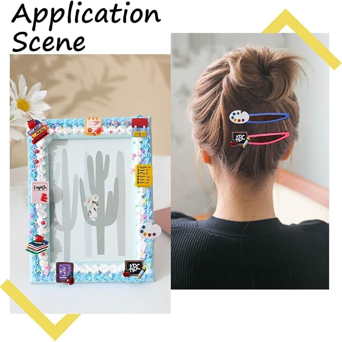 SUNNYCLUE 1 Box 48Pcs School Resin Charms Flatback Teacher Cabochons Chalkboard Backpack Books Pencil Flat Back Cabochon Teacher Appreciation Crafts for Jewelry Making DIY Scrapbooking Embellishments