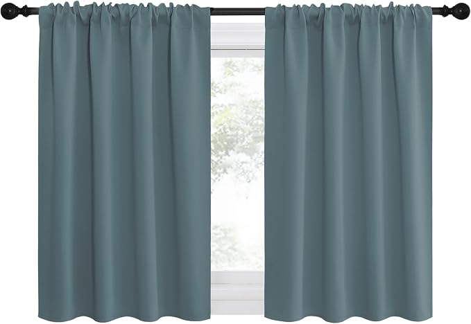 NICETOWN 2 Panels Blackout Curtains, Rod Pocket Thermal Insulated Drapes for Kitchen, Heavy Duty Small Window Treatment for Dorm Room, Studio Apartment, Basement (Stormy Blue, W42 x L30)