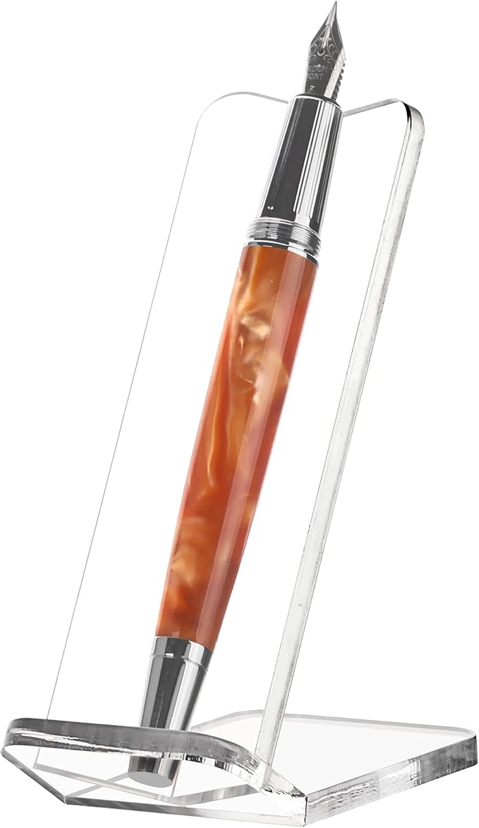 SANRUI Premium Thick Clear Acrylic Pen Display Stand Angled V-Channel Single Pen Stand for Desk, Stable Fountain Pen Holder for Beadable Pens, Collectibles, Office, Craft Shows