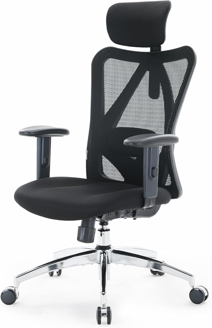 SIHOO M18 Upgraded Wheels Office Chair Ergonomic Desk Chair, Breathable Mesh Design High Back Computer Chair, Adjustable Headrest and Lumbar Support (Light Black)