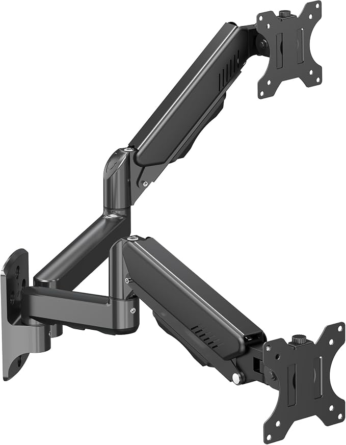 Dual Monitor Wall Mount for 13-32" Computer Screens | Holds Up to 19.8lbs Each Monitor Mounts for 2 Monitors, Full Motion Gas Spring Monitor Arm with VESA 75x75/100x100