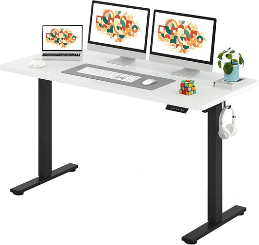 SANODESK One-Piece Electric Standing Desk, Seamless 60 x 24'' Ergonomic Height Adjustable Sit Stand Desk with Memory Presets for Home Office Computer Workstation, Black Frame/White Top