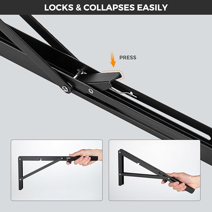 JOY DECOR 20 Inch Heavy Duty Folding Shelf Brackets, 2 Pack (1 Pair) Collapsible Wall Mounted Brackets for Fold Down Table, Stainless Steel Folding Table Hinge, Matte Black