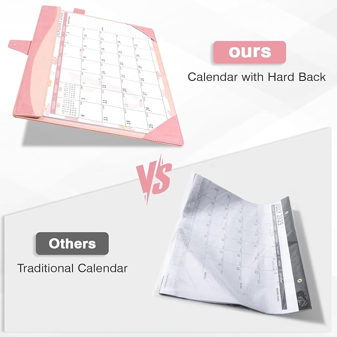 Ospelelf Leather Wall Calendar 2026-2027 with Storage Pocket, 12"x17" Monthly Large Desk Planner Pad with Protective Cover and Sticker for Office School Home, 18 Months January 2026 - June 2027 Pink Floral